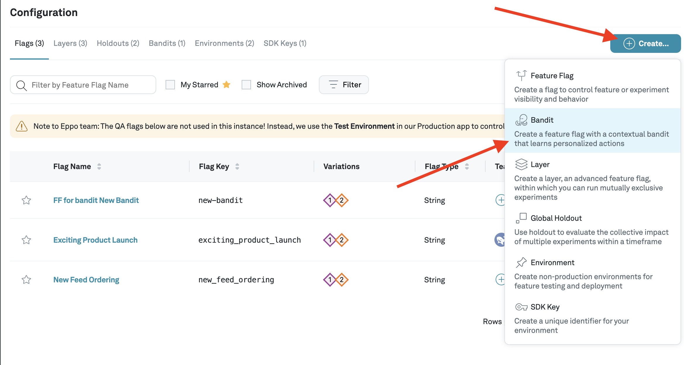 Create a contextual bandit flag