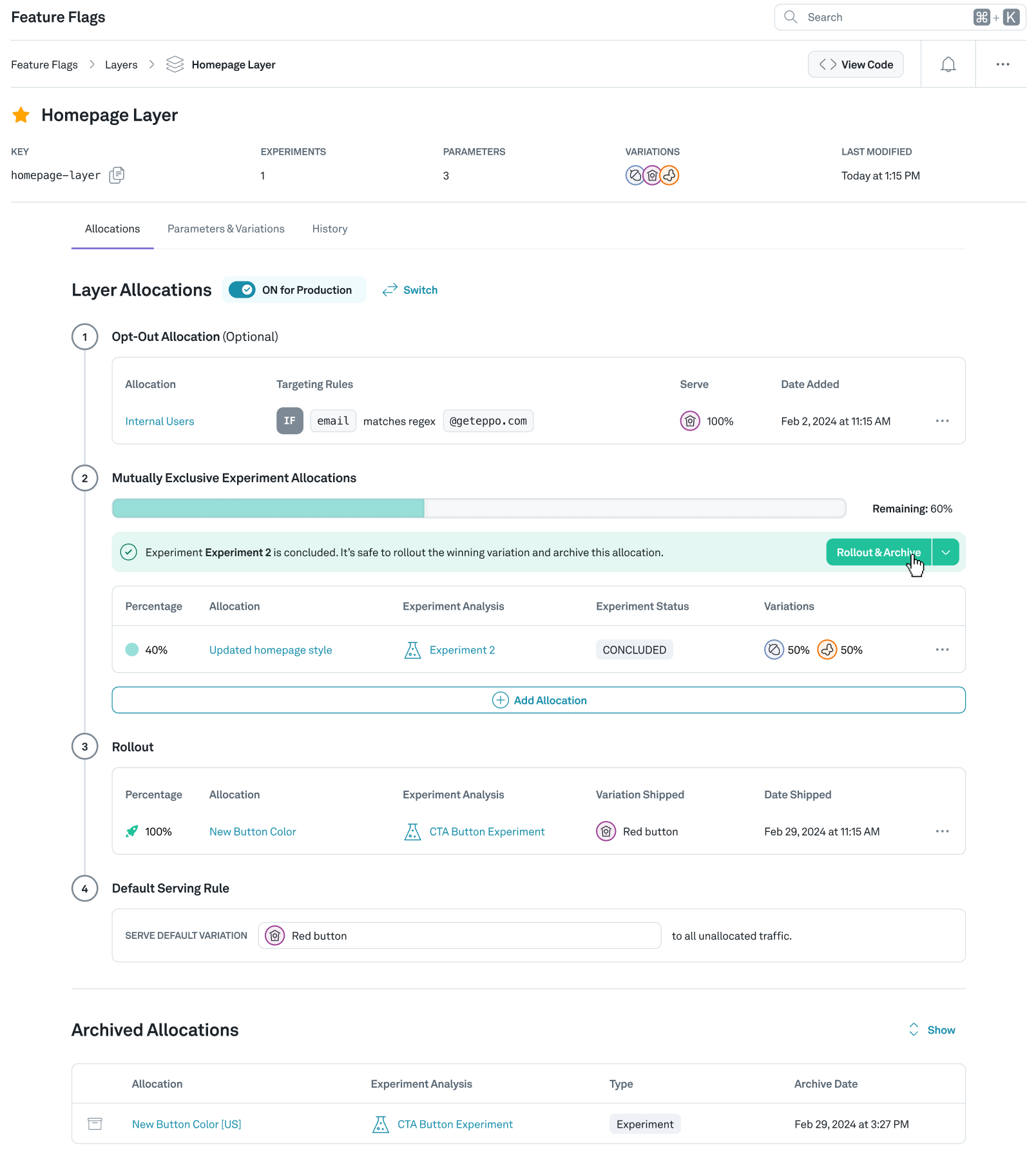 Rollout & Archive option