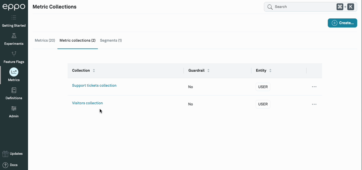 Navigate to a metric collection