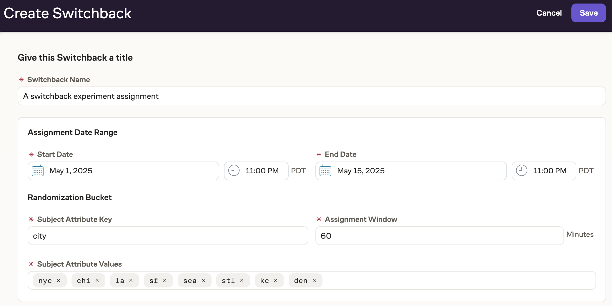 Create Switchback Assignment