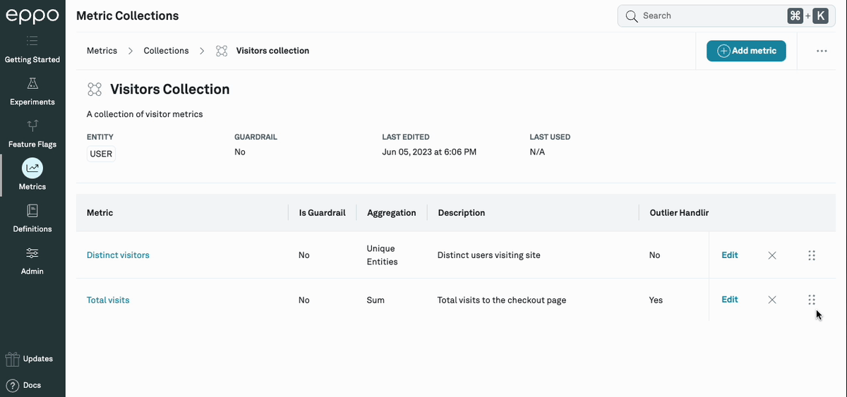 Reorder metrics in a collection