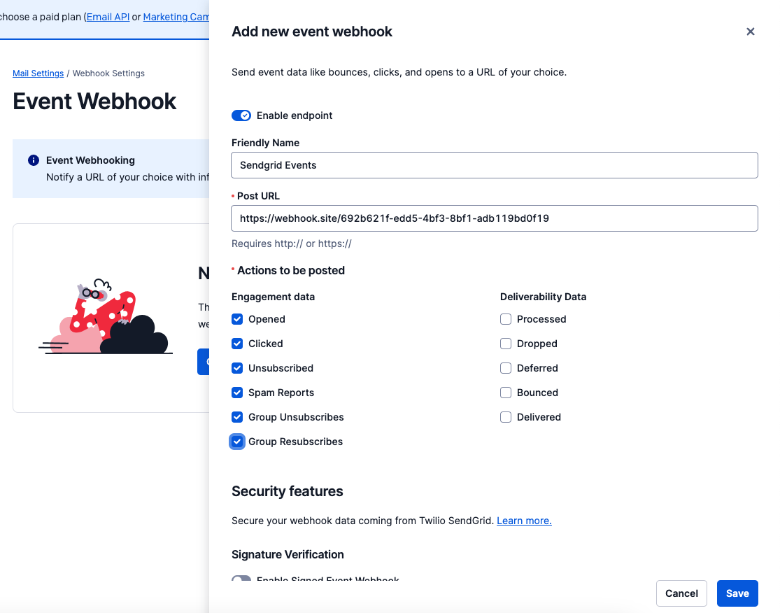 Setting up Sendgrid Webhook